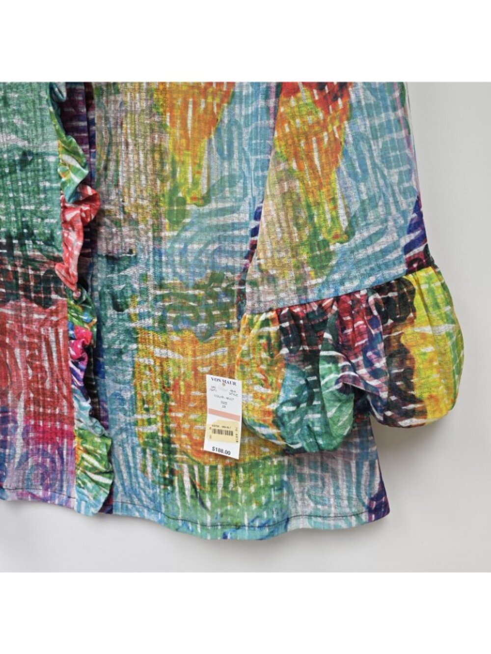 Damee Shirt Womens 2X Multicolor Collared Button Front Ruffle Bell Sleeve Tunic - Picture 3 of 11